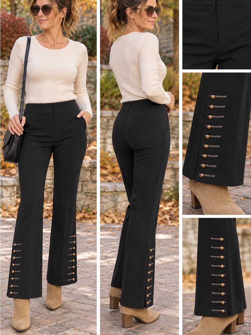 Joseph Ribkoff Black Military Gold Button Flare Pants